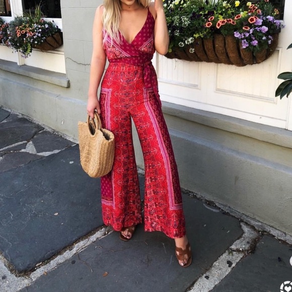 Free People cabbage multi jumpsuit romper red pink - Picture 2 of 7